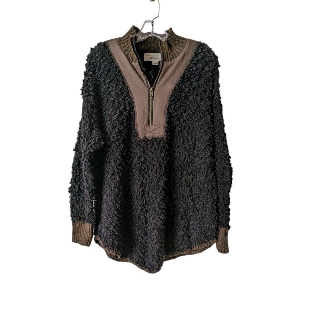 Vintage Havana Women’s Olive Green Black Shaggy Half Zip Pullover Sweate…